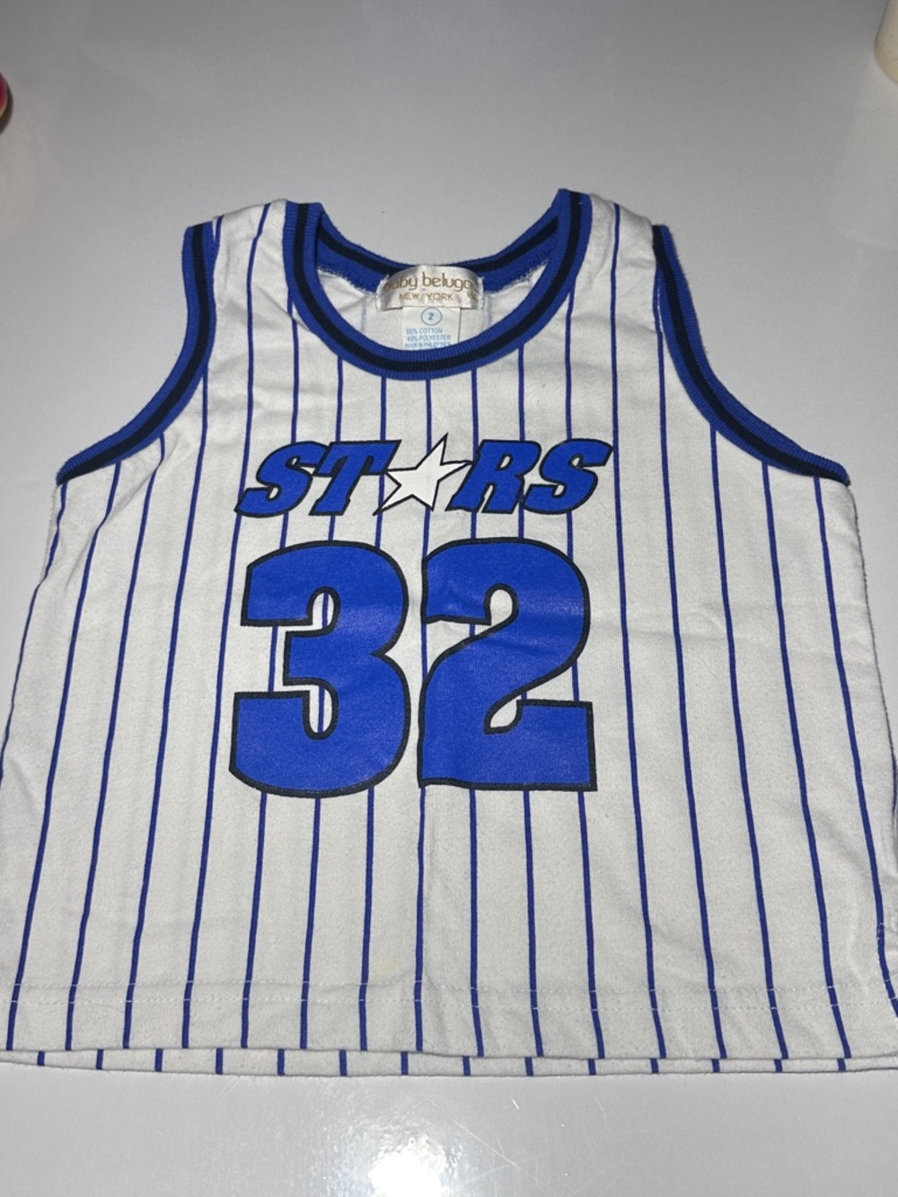 Vintage 90s Stars 32 Blue White Striped Kids Tank Top Basketball Jersey New York
